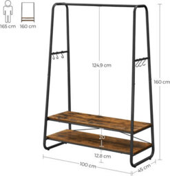 Songmics Clothes Rail, Heavy Duty 2 Shelf Clothes Rack, 6 S Hooks And Steel Frame, For Bedroom, Industrial, Rustic Brown And Black - thumbnail 2