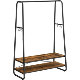 Songmics Clothes Rail, Heavy Duty 2 Shelf Clothes Rack, 6 S Hooks And Steel Frame, For Bedroom, Industrial, Rustic Brown And Black - thumbnail 8