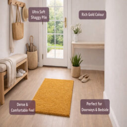 Uetian Gold Shaggy Rug 60X110 Cm Compact 5Cm Dense Pile Rug For Doorway Bedside - thumbnail 4