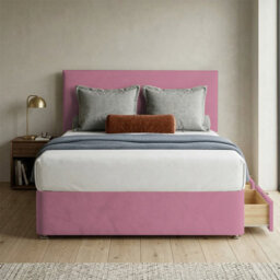 Adore Designs Victoria Plush Velvet Divan Bed, Headboard & Mattress - 4Ft Small Double - Pink - 4 Drawers - thumbnail 1