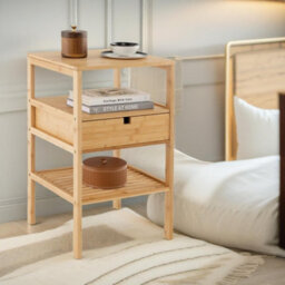 Pirlo Plush Bamboo Bedside Table With Drawer & Shelf Bedroom Furniture - thumbnail 4
