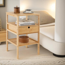 Pirlo Plush Bamboo Bedside Table With Drawer & Shelf Bedroom Furniture - thumbnail 5