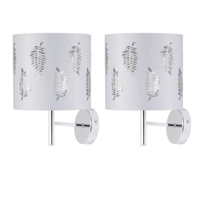 First Choice Lighting Set Of 2 Brea - Chrome Wall Lights With White Fern Shades - image 1