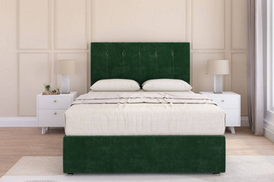 "Sloomy Highbury Emerald Plush Divan Bed Base No Drawers - 26"" Strutted Headboard 4' Small Double" - image 1