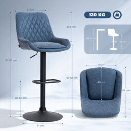 Homcom Pu Leather Padded Bar Stools Set Of 2 With Metal Base, Dark Blue - thumbnail 3