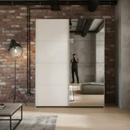 Furnipol Sophistispace 150L Sliding Wardrobe With Mirror Modern 2 Door Bedroom Storage In White Oak Finish Cashmere - thumbnail 1