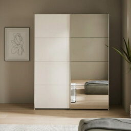 Furnipol Sophistispace 150L Sliding Wardrobe With Mirror Modern 2 Door Bedroom Storage In White Oak Finish Cashmere - thumbnail 2