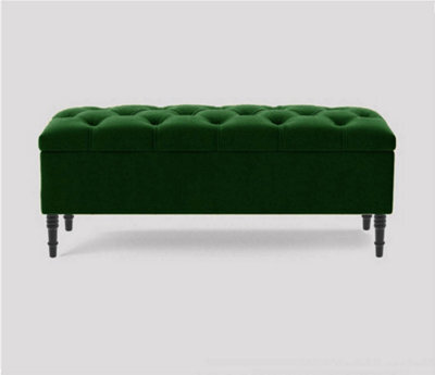 150Cm Swiss Chesterfield Ottoman Storage Bench- Plush Velvet Shoe Bench - Forest Green Upholstery Footstool With Storage - image 1