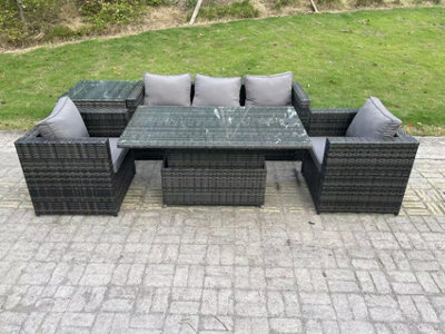 Fimous Outdoor Rattan Garden Furniture Sofa Set Patio Adjustable Rising Lifting Dining Table Set With Side Table For Balcony - image 1
