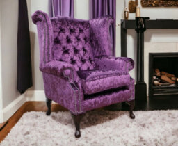 Chesterfield High Back Wing Chair Shimmer Amethyst Purple Velvet In Queen Anne Style - thumbnail 4