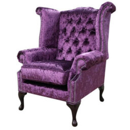 Chesterfield High Back Wing Chair Shimmer Amethyst Purple Velvet In Queen Anne Style - thumbnail 2