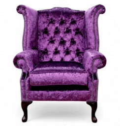 Chesterfield High Back Wing Chair Shimmer Amethyst Purple Velvet In Queen Anne Style - thumbnail 3