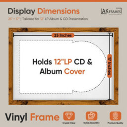 "AK Frames 25X17"" Rustic Oak Modern Vinyl Record Frame With White Mount For 12 Inch Lp Cover & Disc - Overlapped Design" - thumbnail 2