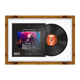 "AK Frames 25X17"" Rustic Oak Modern Vinyl Record Frame With White Mount For 12 Inch Lp Cover & Disc - Overlapped Design" - thumbnail 1