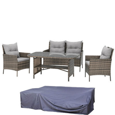 Evre Brown Florence Garden Rattan Furniture Dining Set 4 Piece Seat Sofa Chair Outdoor Wicker With Cover - image 1
