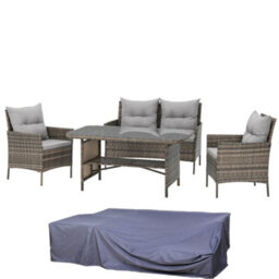 Evre Brown Florence Garden Rattan Furniture Dining Set 4 Piece Seat Sofa Chair Outdoor Wicker With Cover