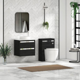 Royal Bathrooms Orion 600mm Hale Black Wall Hung Plain White Countertop Vanity Unit 2 Drawer With Art Basin & Chrome Accent Trim - thumbnail 3