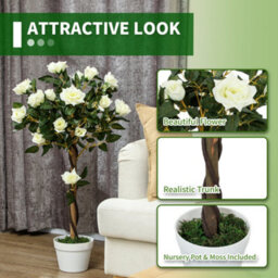 Outsunny Set Of 2 90Cm Artificial Rose Tree, Fake Decorative Plant, White - thumbnail 5