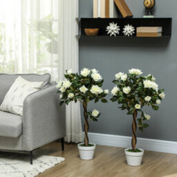 Outsunny Set Of 2 90Cm Artificial Rose Tree, Fake Decorative Plant, White - thumbnail 1