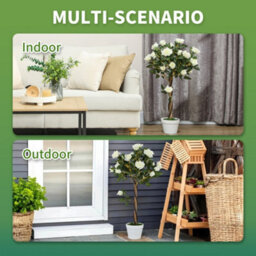 Outsunny Set Of 2 90Cm Artificial Rose Tree, Fake Decorative Plant, White - thumbnail 4