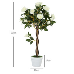 Outsunny Set Of 2 90Cm Artificial Rose Tree, Fake Decorative Plant, White - thumbnail 3