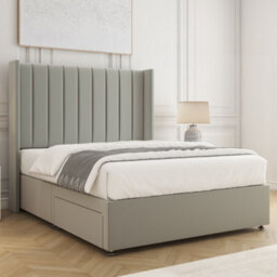 Bsspoke Hannah Divan Bed Silver Plush Velvet 54Inch Wingedback Panel Headboard 2 Drawers Footend & Mattress In All Sizes - thumbnail 3
