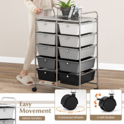 Costway 10 Drawers Storage Trolley Mobile Rolling Utility Cart Home Office Organizer - thumbnail 5