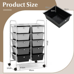 Costway 10 Drawers Storage Trolley Mobile Rolling Utility Cart Home Office Organizer - thumbnail 2