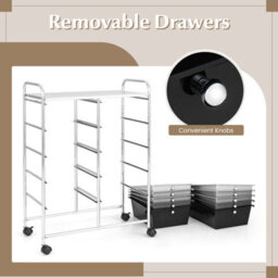 Costway 10 Drawers Storage Trolley Mobile Rolling Utility Cart Home Office Organizer - thumbnail 3