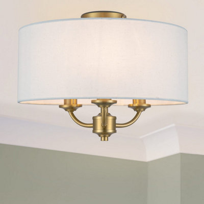 Cosylyte Winston 3 Light Classic Faux Linen Shade Ceiling Light - Brass Base - image 1