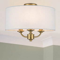 Cosylyte Winston 3 Light Classic Faux Linen Shade Ceiling Light  - Brass Base - thumbnail 1