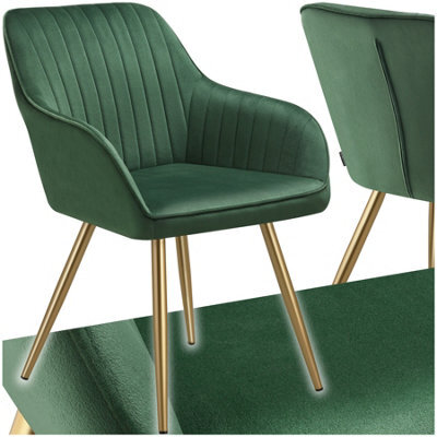 Tectake 1 Dining Chair Marilyn - Quilted Velvet, Continuous Backrest, Gold Steel Legs  - Dark Green/gold - image 1
