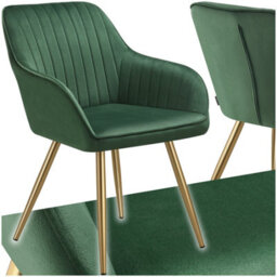 Tectake 1 Dining Chair Marilyn - Quilted Velvet, Continuous Backrest, Gold Steel Legs  - Dark Green/gold