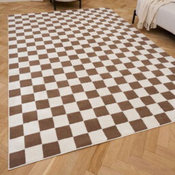 The Rugs Loft Taupe And Ivory Checkerboard Living Room Area Rug And Runners Soft Pile - thumbnail 1