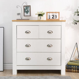 Furniturehmd Storage Chest Of Drawers Organiser Unit With 4 Drawers For Bedroom,living Room White And Oak - thumbnail 1