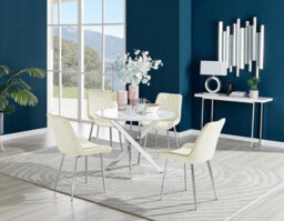 Furniturebox Novara White High Gloss 100Cm Round Dining Table With Chrome Starburst Legs & 4 Cream Pesaro Velvet Chairs - thumbnail 1