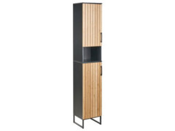 Wyld And Coco Nova Tall Wall-Mounted Bathroom Cabinet Light Brown Bamboo Mdf Steel 170X30Cm - thumbnail 3