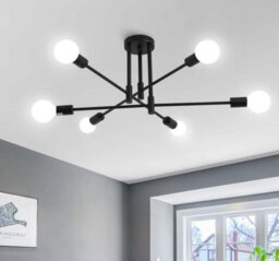 Chandelier 6 Lights Semi Flush Chandelier E27(Not Included) Base Black - thumbnail 1