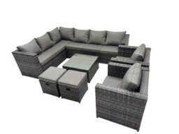 Fimous Rattan Garden Furniture Patio Furniture Sets With Corner Sofa Square Coffee Table 2 Small Footstools Dark Grey Mixed - thumbnail 1