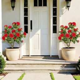 Gainoom 2 Pack Artificial Rose Flower Trees Fake Shrub Plants Sun-Proof Indoor & Outdoor Silk Floral Topiary Plants - thumbnail 4