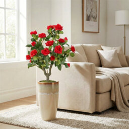 Gainoom 2 Pack Artificial Rose Flower Trees Fake Shrub Plants Sun-Proof Indoor & Outdoor Silk Floral Topiary Plants - thumbnail 3