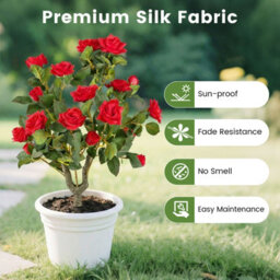 Gainoom 2 Pack Artificial Rose Flower Trees Fake Shrub Plants Sun-Proof Indoor & Outdoor Silk Floral Topiary Plants - thumbnail 6