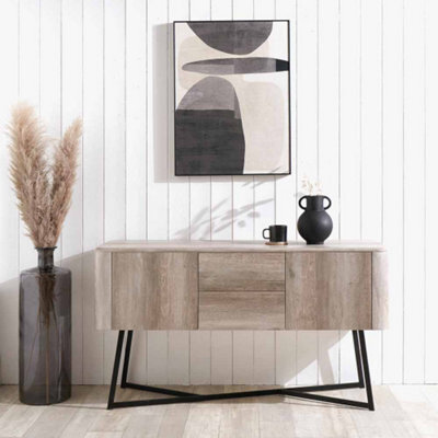 Pacific Lifestyle Grey Oak Veneer And Black Metal Sideboard With 2 Doors And 2 Drawers Tv Cabinet - image 1