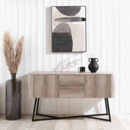 Pacific Lifestyle Grey Oak Veneer And Black Metal Sideboard With 2 Doors And 2 Drawers Tv Cabinet - thumbnail 1