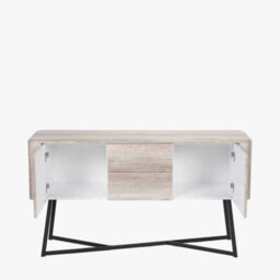 Pacific Lifestyle Grey Oak Veneer And Black Metal Sideboard With 2 Doors And 2 Drawers Tv Cabinet - thumbnail 2