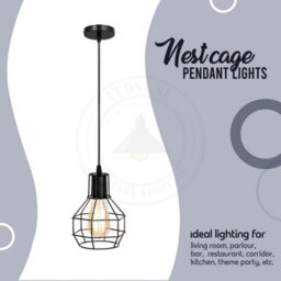 Industrial Cage Pendant Ceiling Light,adjustable Hanging Ceiling Lights, Black Wire Lampshade For Kitchen Bedroom Bar Cafe - thumbnail 6