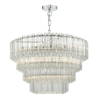 DAR Tuvalu 4 Tier 9 Light Chandelier Crystal & Polished Chrome - image 1