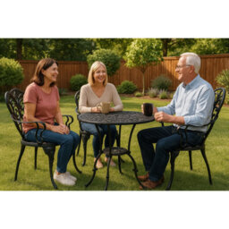Homeology Bangui Black Outdoor Garden Patio Table And 2 Large Chairs With Armrests Cast Aluminium Bistro Set - thumbnail 6