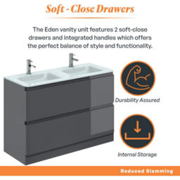 Plum&clay Marvel Gloss Dark Grey Floor Standing Bathroom Vanity Unit With White Glass Basin (W)1200mm - thumbnail 3