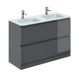 Plum&clay Marvel Gloss Dark Grey Floor Standing Bathroom Vanity Unit With White Glass Basin (W)1200mm